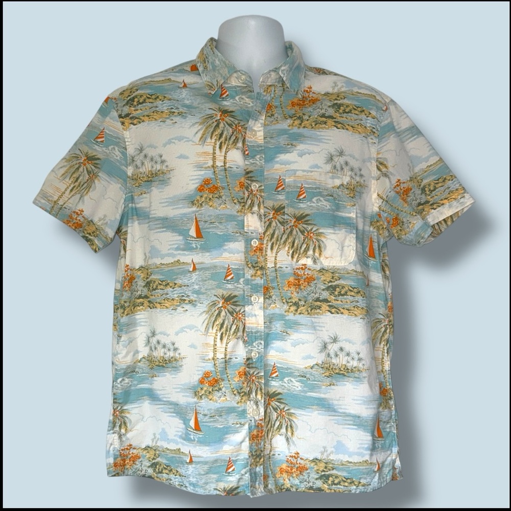 American Eagle Tropical Palm Button-Up Shirt L | 99% Cotton AEO 5505806418